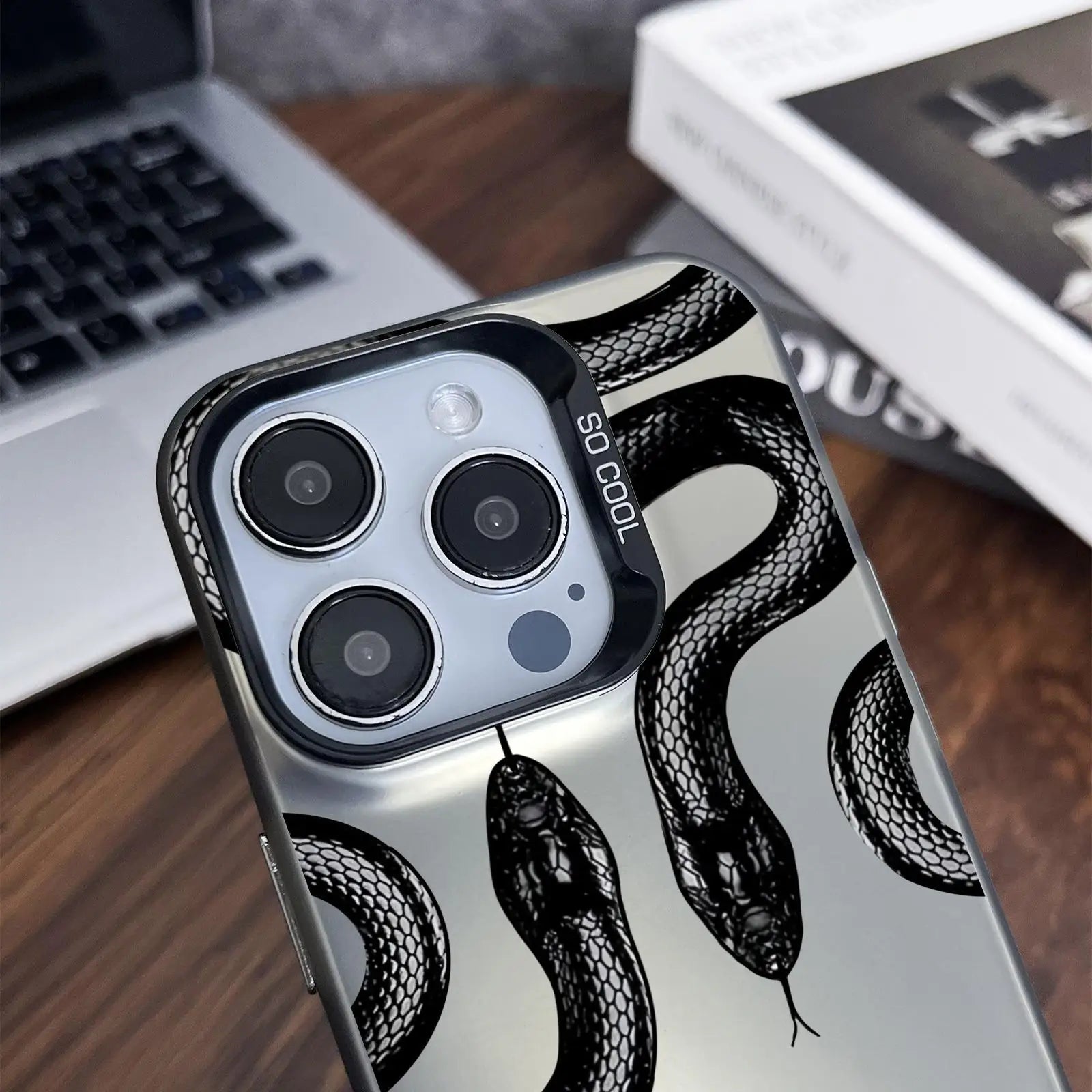 Snake pattern anti-drop phone case for iPhone 12 to 16 Pro.