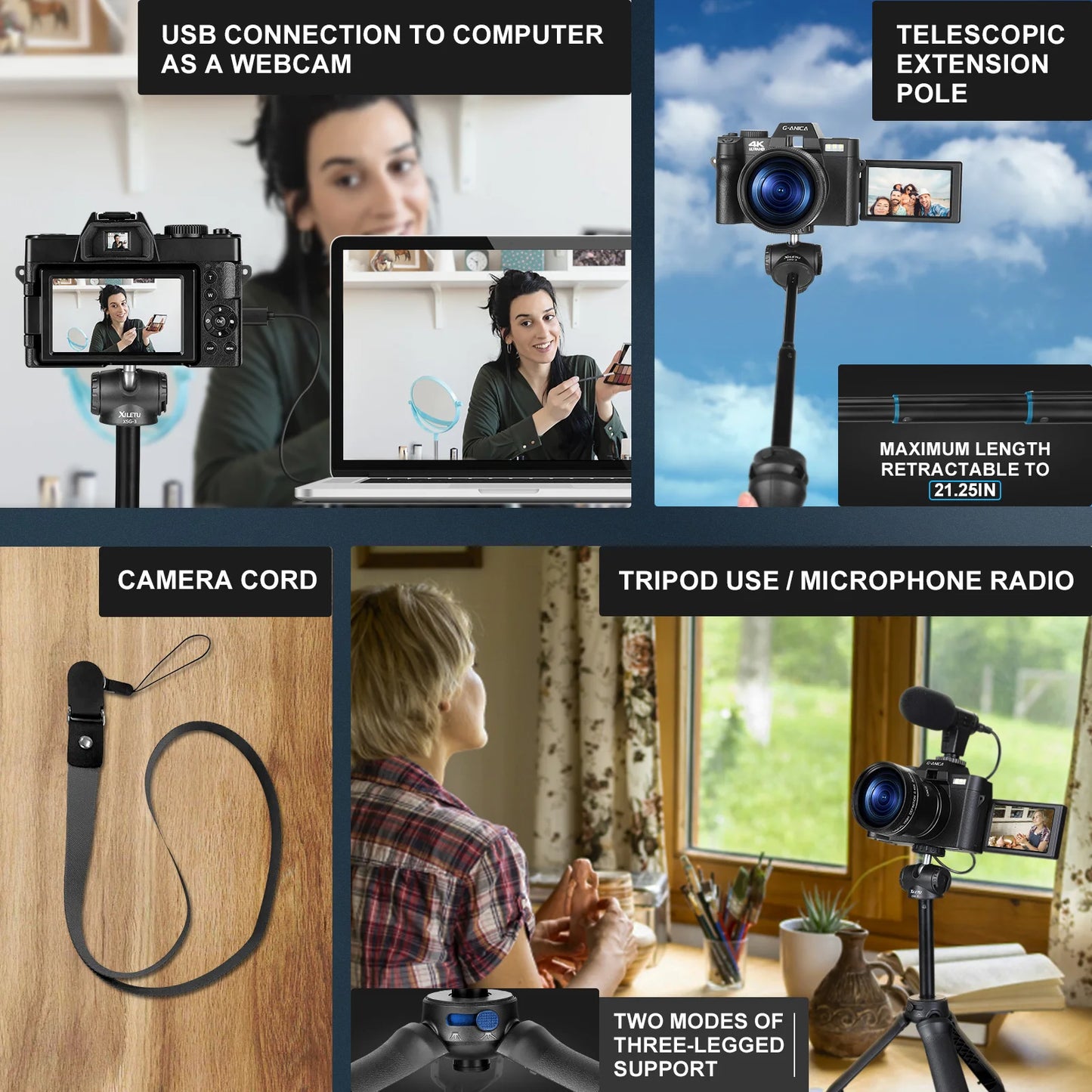 NBD 4K Digital Camera 48MP with Microphone and Macro Lens
