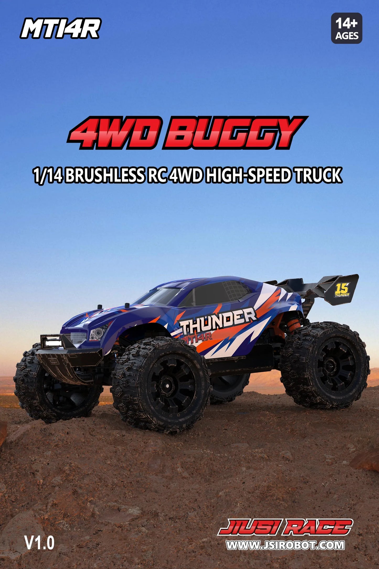 JIUSI MT14R 1/14 RC Racing Car 4WD 80km/h Brushless Motor 2.4G Remote Control 35C High Speed Off-road