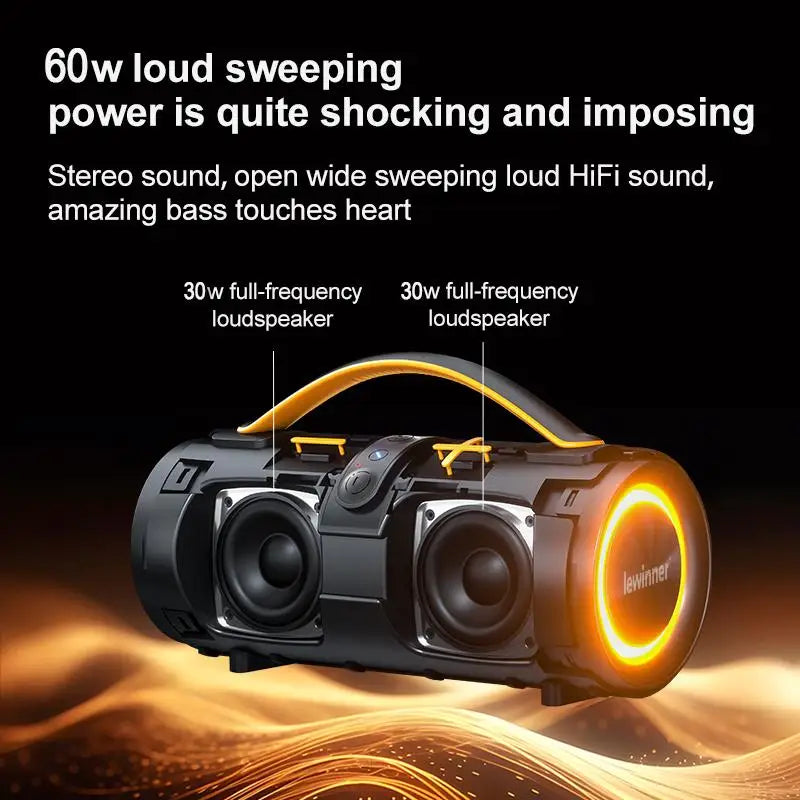 Lewinner Portable Wireless Speaker with 60W Stereo Sound Deep Bass RGB Lights and Dual Pairing