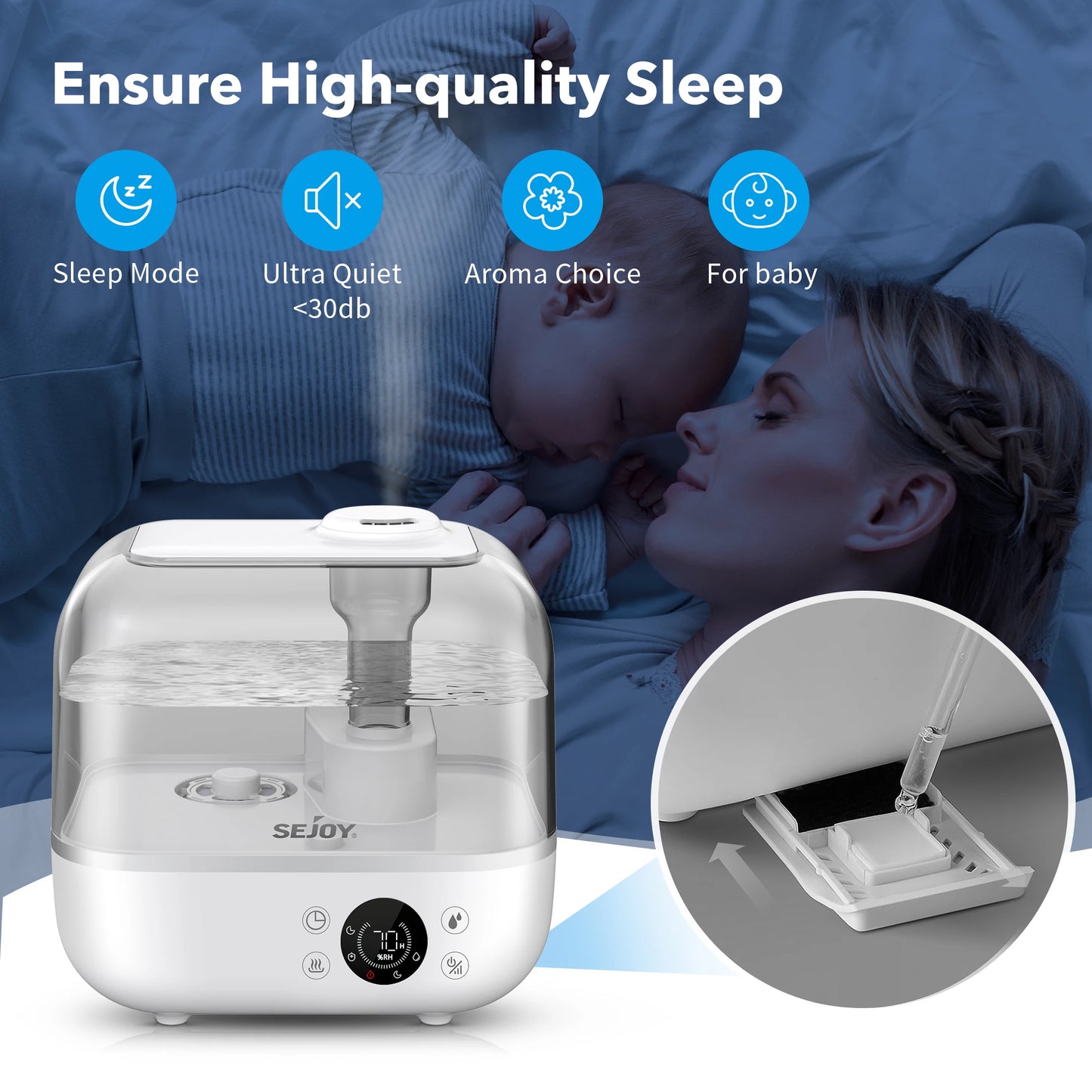 Cool Mist Humidifier with Essential Oil and Remote Control
