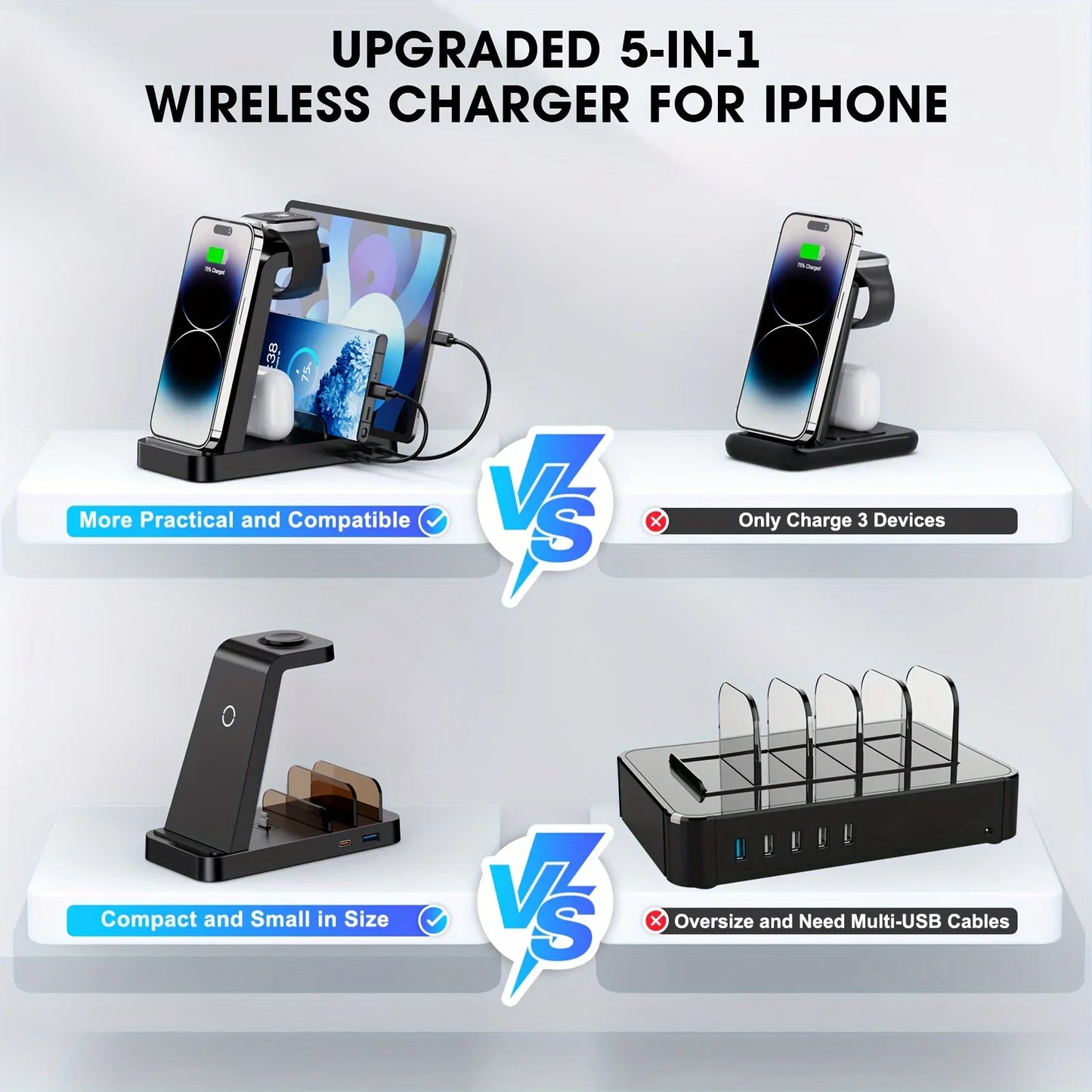 5 in 1 Fast Wireless Charging Station for iPhone Apple Watch Airpods