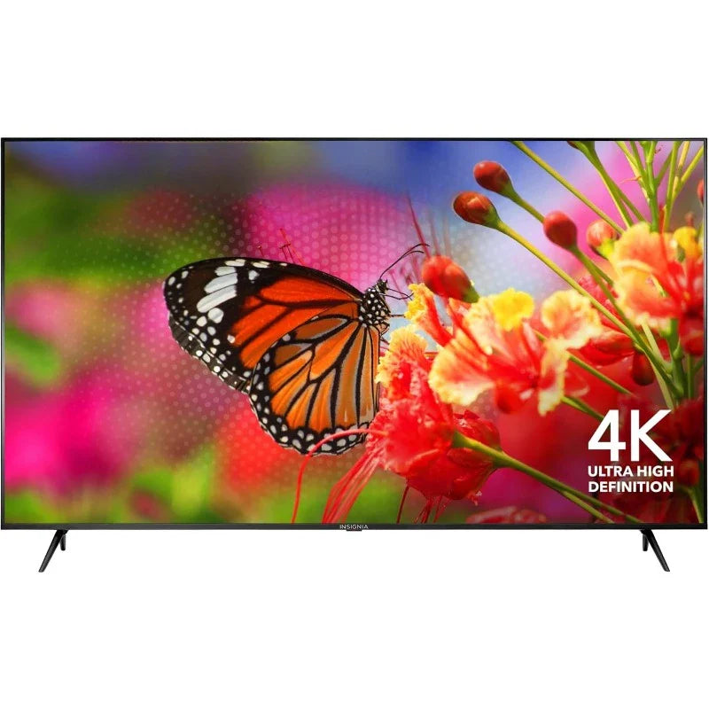 70 Inch F50 Series 4K UHD Smart Fire TV with Alexa Voice Remote displaying vivid colors and butterfly image.