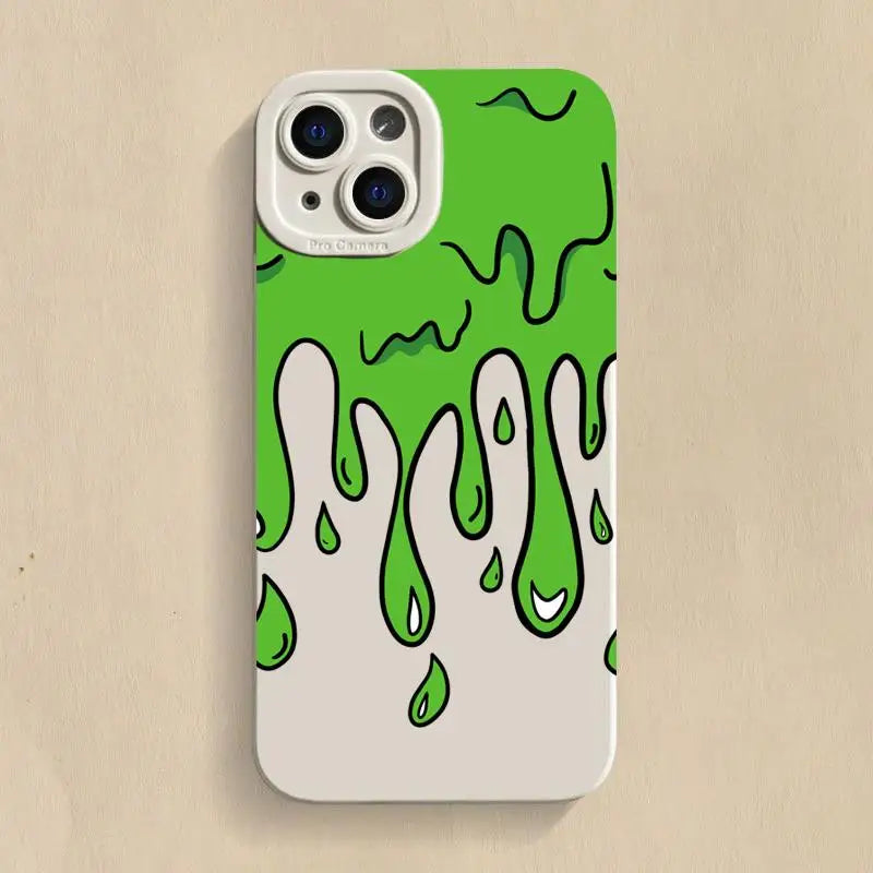 shockproof silicone phone case with green graffiti art for iPhone 16/15/14/XS/X