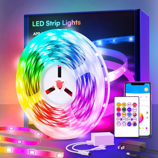 200ft Smart RGB LED Light Strip with Music Sync and Mic, AC-powered, FCC and UL certified.
