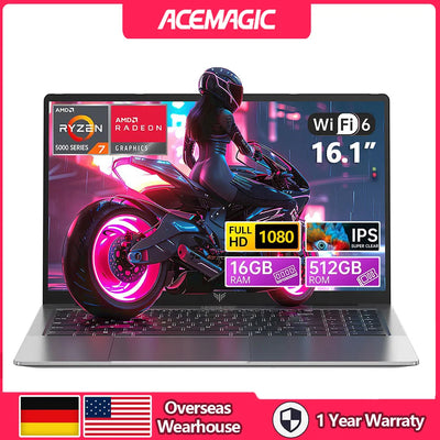 ACEMAGIC AX16Pro Gaming Laptop 16.1 Inch FHD AMD Ryzen 7, 16GB RAM, 512GB SSD, Windows 11, Wi-Fi 6, IPS Display.