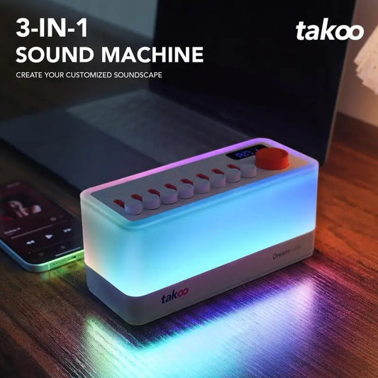 TAKOO 3-in-1 Sound Machine/Bluetooth Speaker/Night Light, DIY Mixable 7 Nature Sounds & White Noise, 11 Ambient Lights