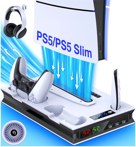 PS5 Stand Cooling Station Controller Charger for Slim Disc Digital Console