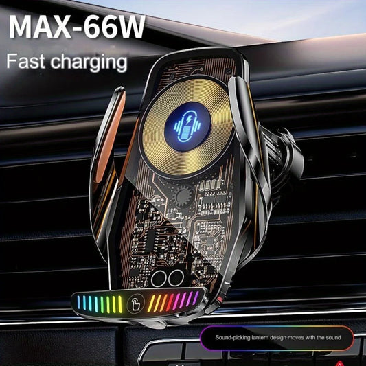 66W Fast Wireless Charging Phone Stand for Car with Cool Mechanical Design