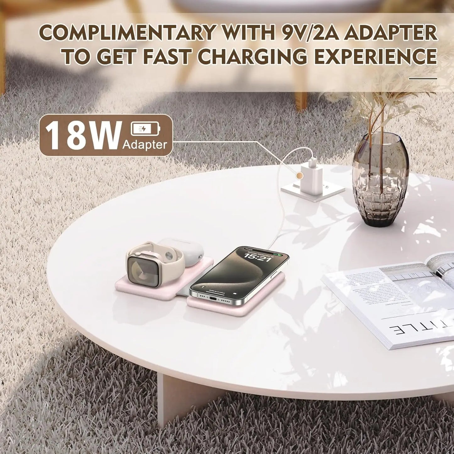 3-in-1 Wireless Charger Travel Charging Station for Multiple Devices Portable Foldable Magnetic Pad