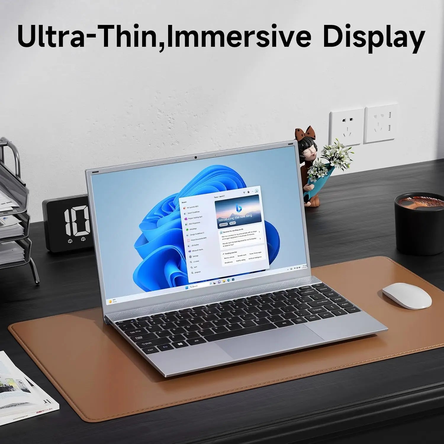 14 Inch Laptop J3710 with 8GB RAM, 256GB SSD, Windows 11, ultra-thin design on desk.