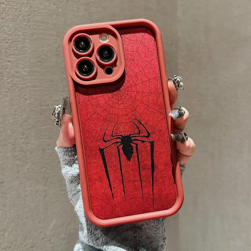 Spider pattern anti-drop phone case for iPhone 16 Pro Max to 11 in red with web design.