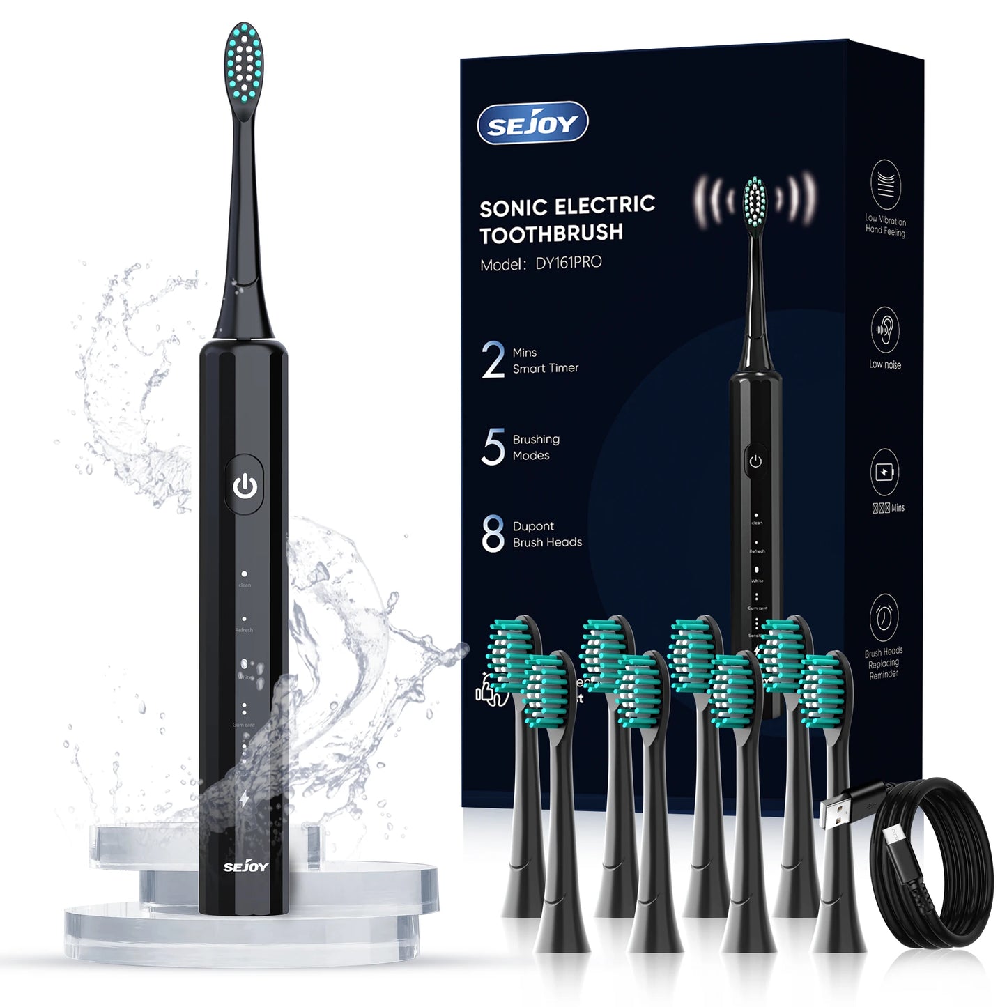Electric Toothbrush Rechargeable with 8 Heads 5 Modes