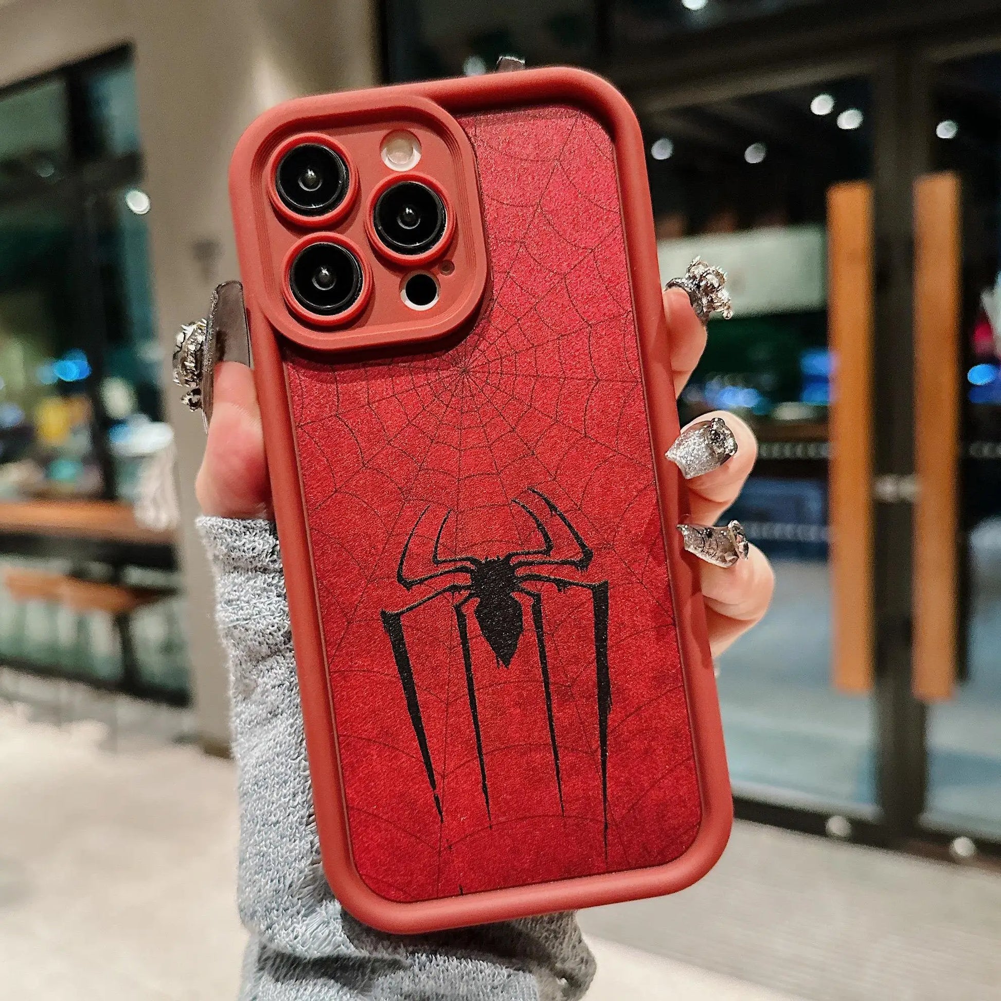 Spider pattern anti-drop phone case for iPhone 16 Pro Max to 11.