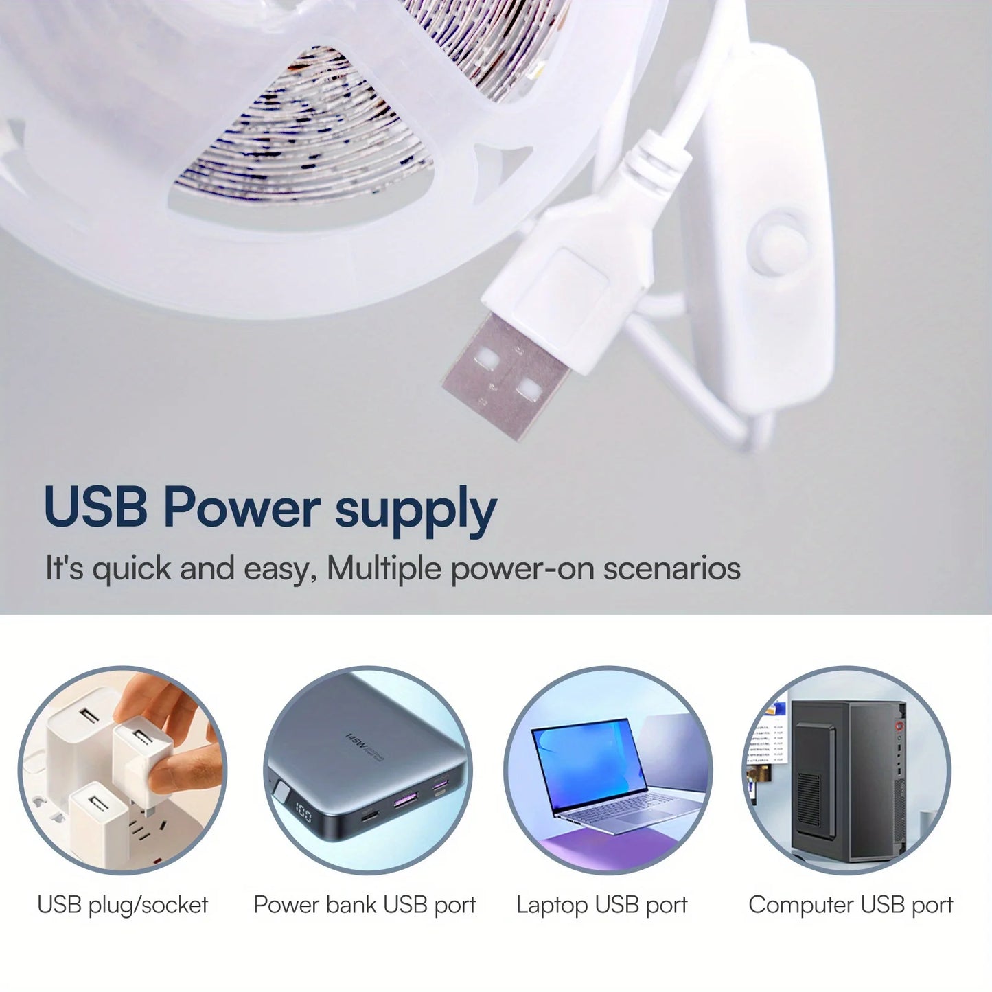 5V White LED Strip Light 6500K with Strong Adhesive