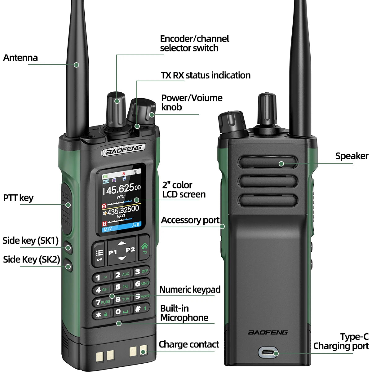 Baofeng UV-32 10W GPS Walkie Talkie Multi Band Bluetooth Type-C Long Range