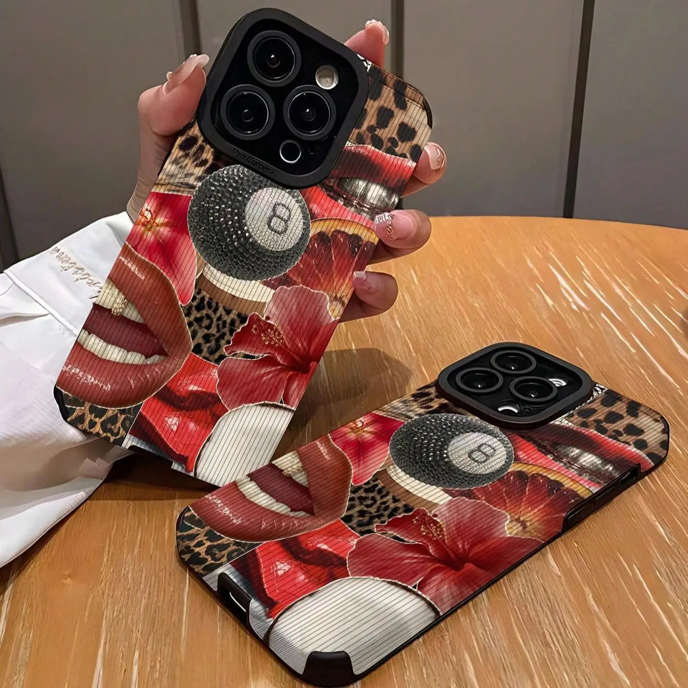 Lip pattern phone case for iPhone 16 Pro Max to X/XS, vibrant and stylish design.