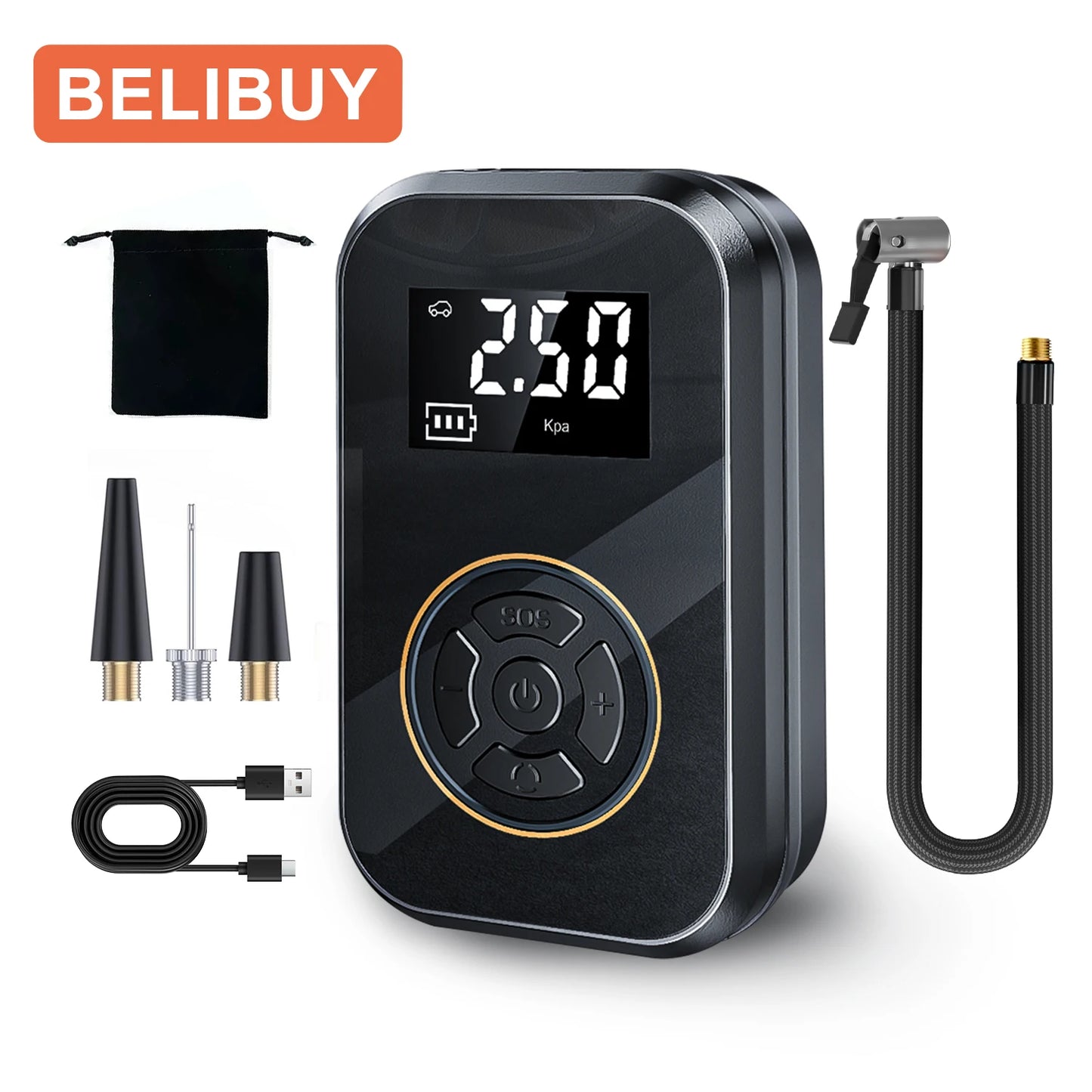 BELIBUY Portable Tire Inflator with Digital Display Electric Air Pump for Car and Bicycle Tires