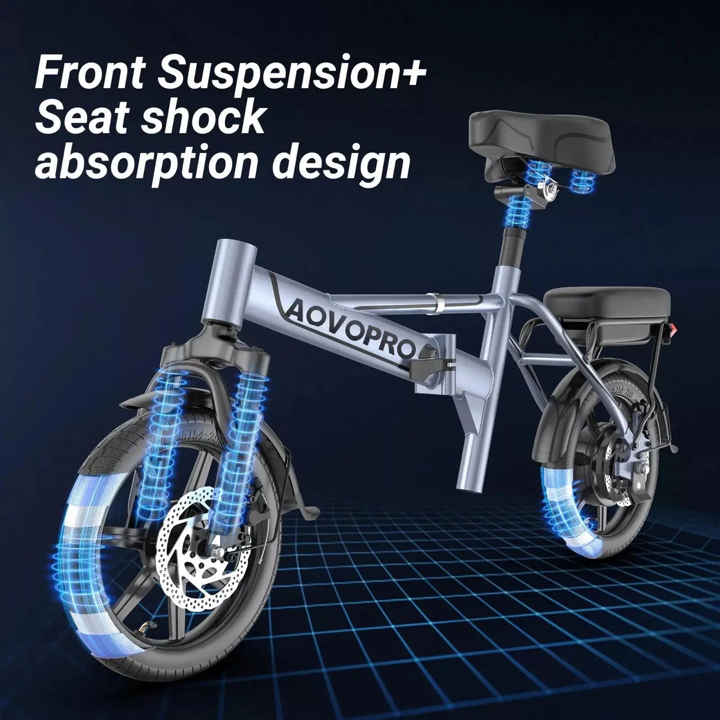 AOVOPRO 14inch EB60 Foldable Ebike 500W 48V 10.4AH Electric Bicycle 22MPH 28Miles Long Range with Two Seats for Adult