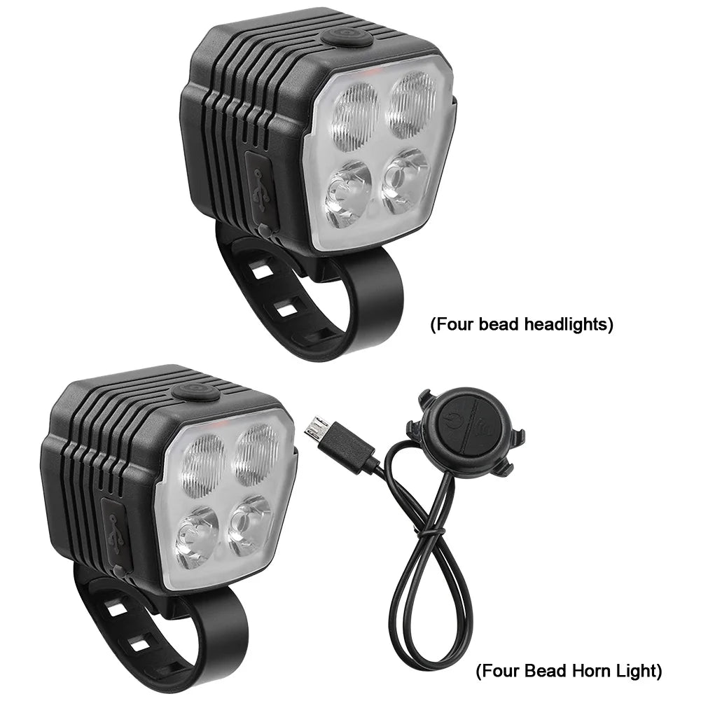 LED Bike Front Light USB Charging with Horn 7 Modes for Night Riding