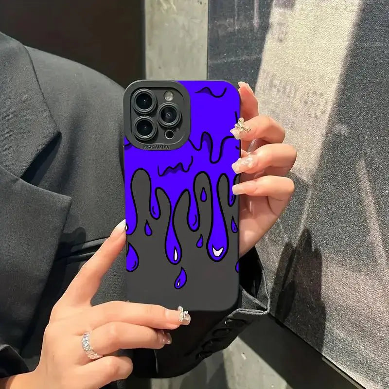 Graffiti art shockproof silicone phone case for iPhone held in hand.