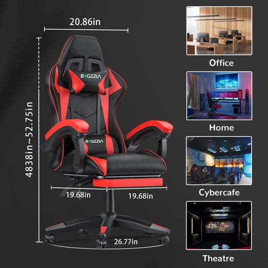 Gaming Chair w/Footrest  Lumbar Cushion Adjustable Headrest