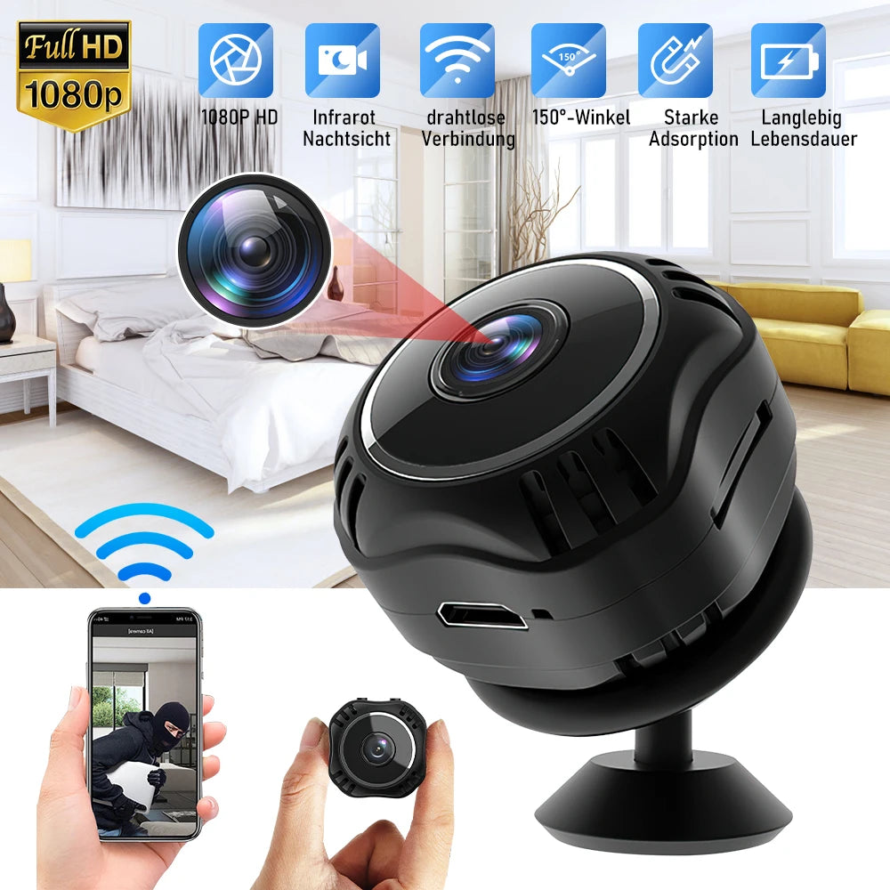 Mini WiFi Camera 1080P HD with Night Vision and Audio for Home Security and Baby Monitoring