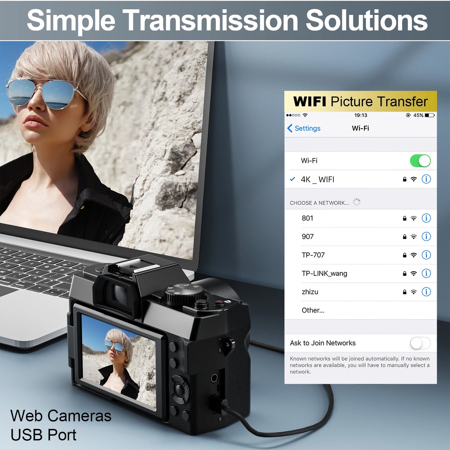 NBD Compact Digital Camera 4K WIFI WebCam 48MP Camcorder 16X Digital Zoom