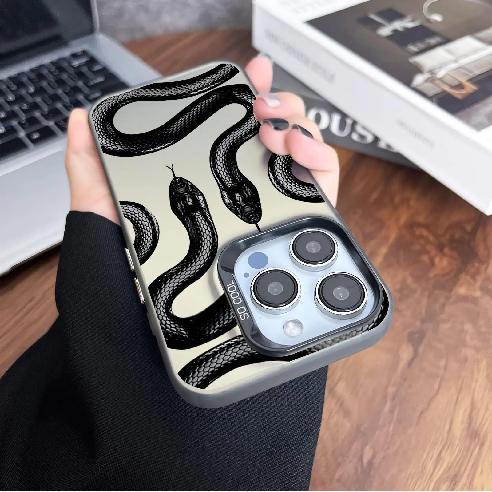 Snake pattern anti-drop phone case for iPhone 12 to 16 Pro.