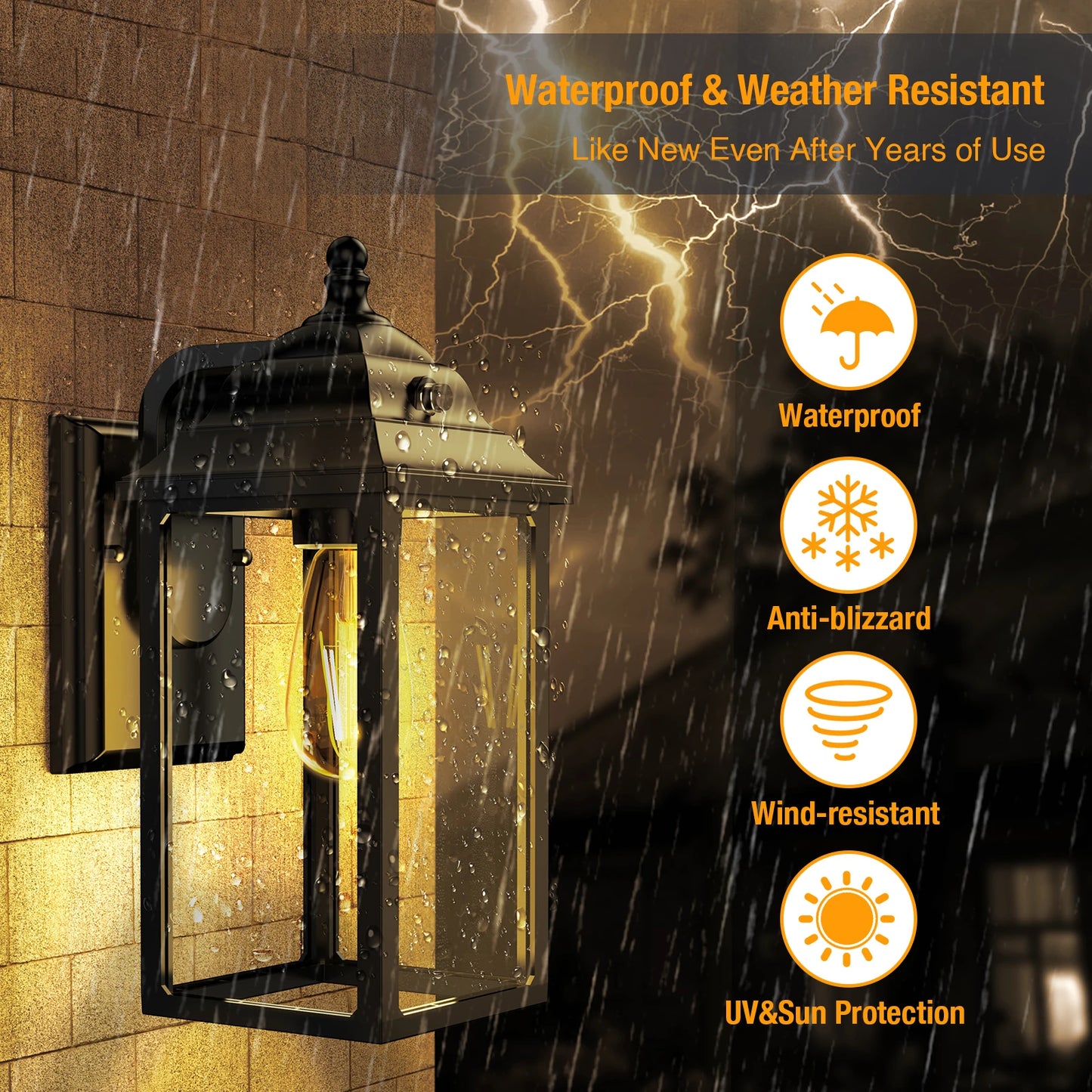 Outdoor Wall Sconce Lights Set of 2 Black Porch Lanterns for House Garage Patio