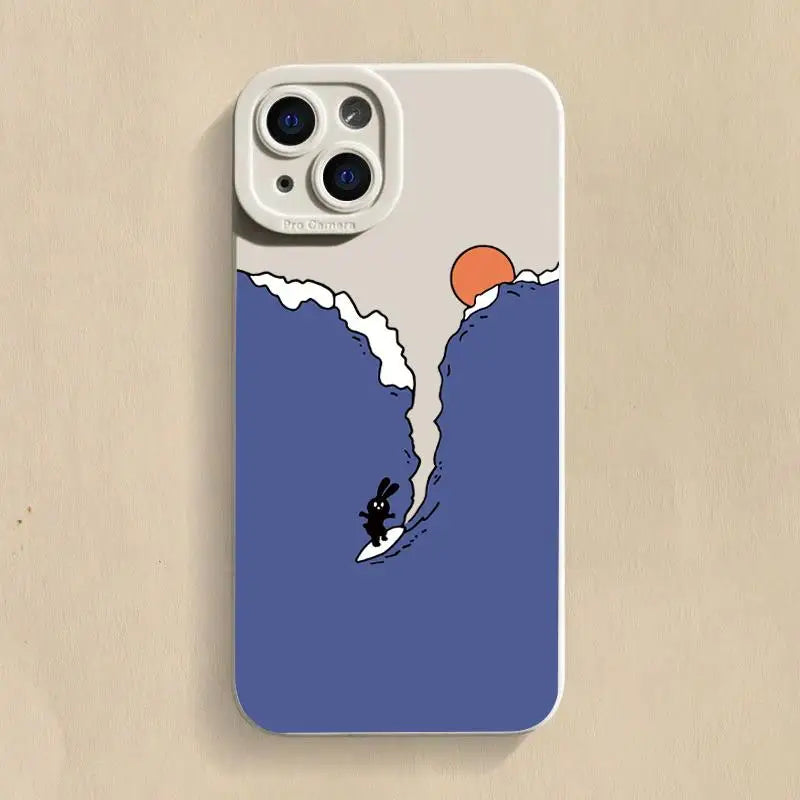Cartoon Surfing Bear phone case for iPhone with a playful design.