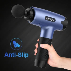 Sejoy Fascia Gun 30 Speed Massager with LED and 10 Heads in blue, featuring anti-slip grip.