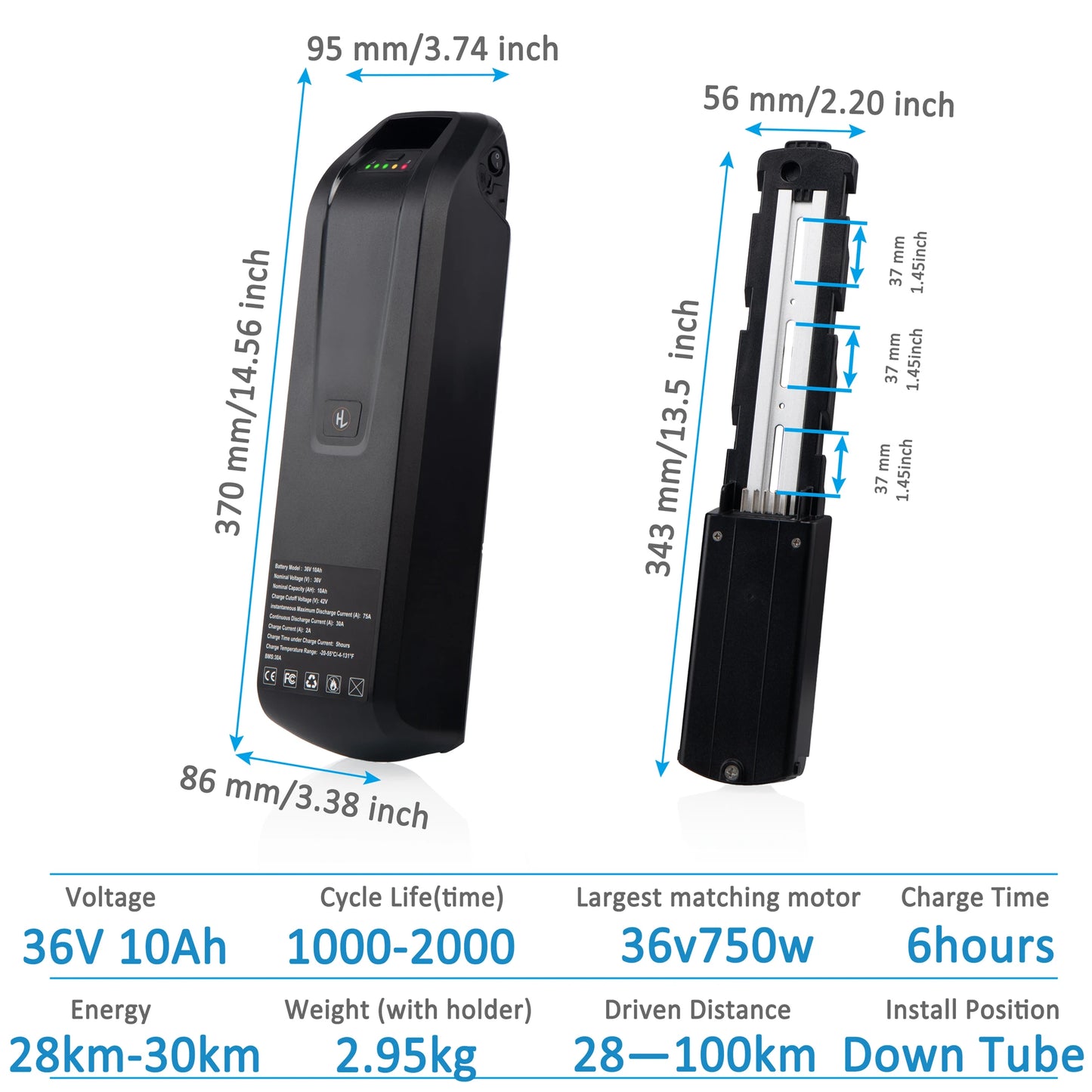 Battery Hailong Case USB 36V 10Ah Lithium Ion 18650 Motor Bike Conversion Kit Bafang Electric Bicycle XT60