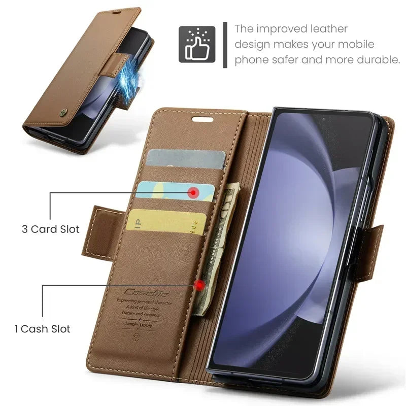EUCAGR Luxury Magnetic Wallet Leather Case For Samsung Galaxy Z Fold 6 5 Shockproof Card Holder Pocket Cover For Galaxy Z Fold6