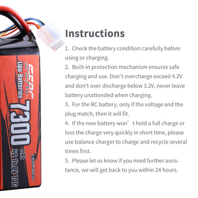 Sunpadow 4S Lipo Battery 14.8V 7300mAh 70C with XT90 T Connector for RC Buggy Truggy Vehicle Car Truck Tank Racing Hobby