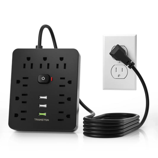 TRANSTON 9 Outlet Power Strip Surge Protector with 3 USB Ports and 5ft Extension Cord
