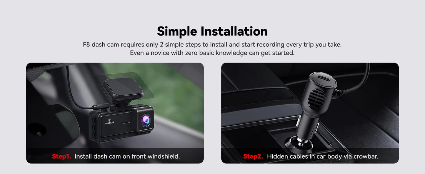 REDTIGER F8 4K+1080P Dash Cam Front and Rear with 5.8G WiFi and GPS