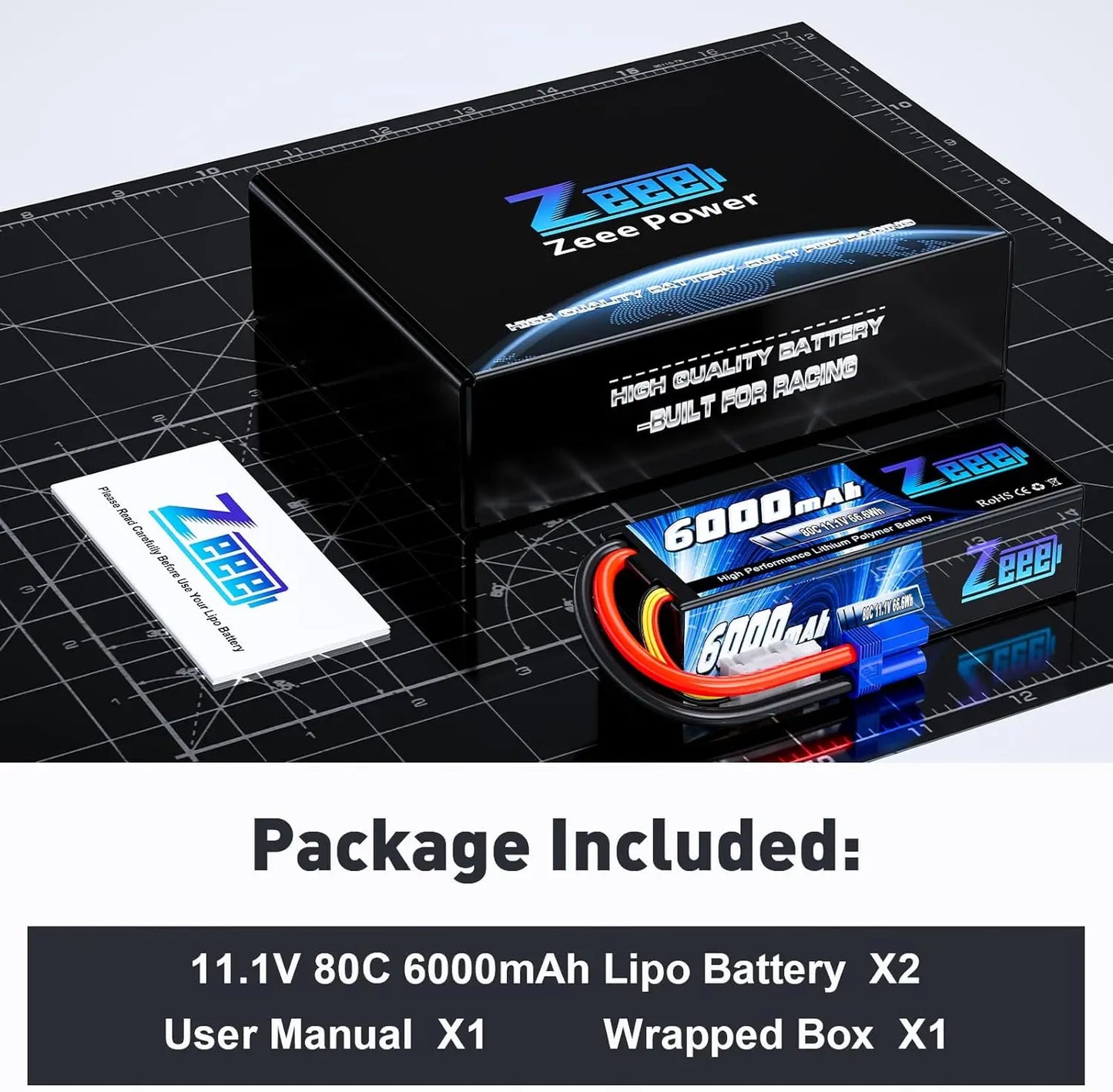 2pc Zeee 3S Lipo Battery 11.1V 80C 6000mAh Hardcase EC5 Plug for RC Cars Trucks Boats FPV Drones