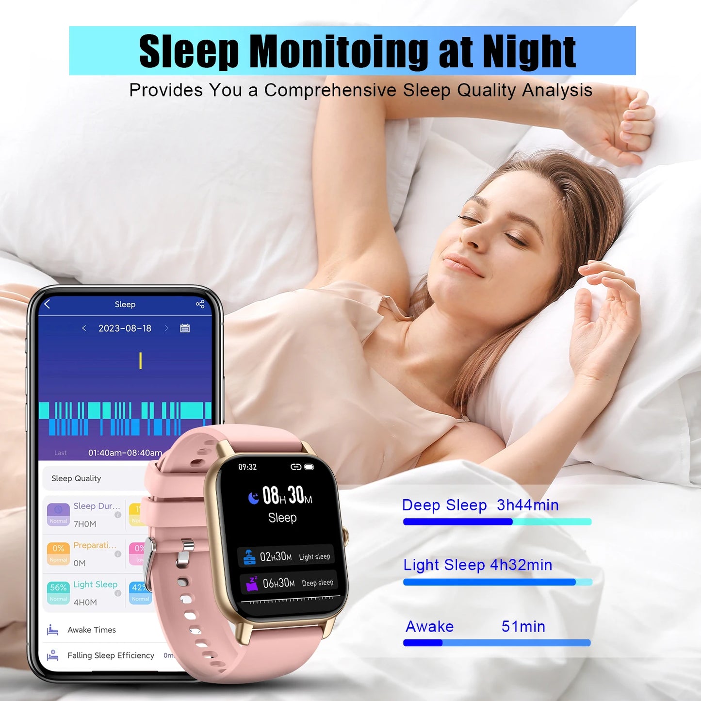 AI Voice Smart Watch 1.85 Inch HD Touch Fitness Tracker Wireless Call IP68 Waterproof