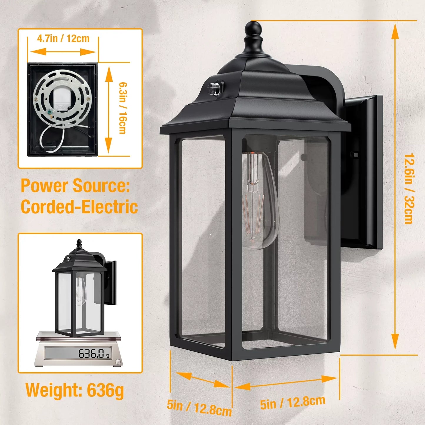 Outdoor Wall Sconce Lights Set of 2 Black Porch Lanterns for House Garage Patio