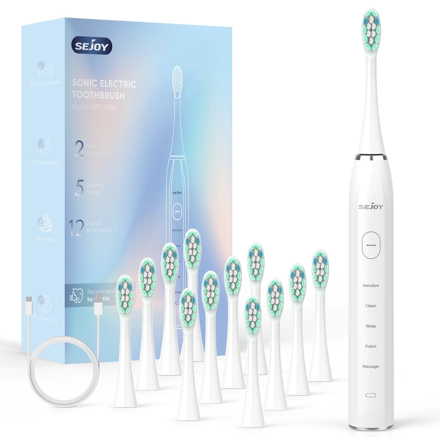 Smart Rechargeable Electric Toothbrush with 12 Heads 5 Modes
