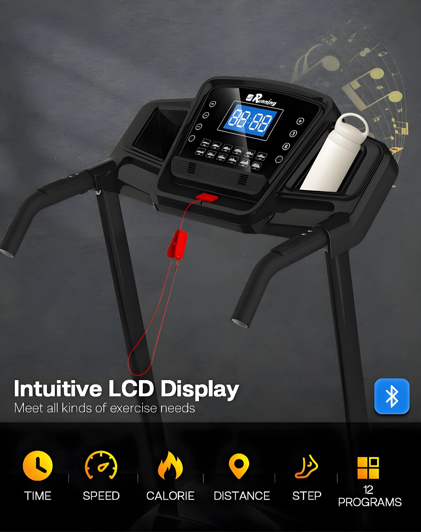 Foldable Electric Treadmill with Incline - 3.5HP Motor, Handrail Speed Control, Pulse Monitor, 12 Training Programs, Max 330lbs