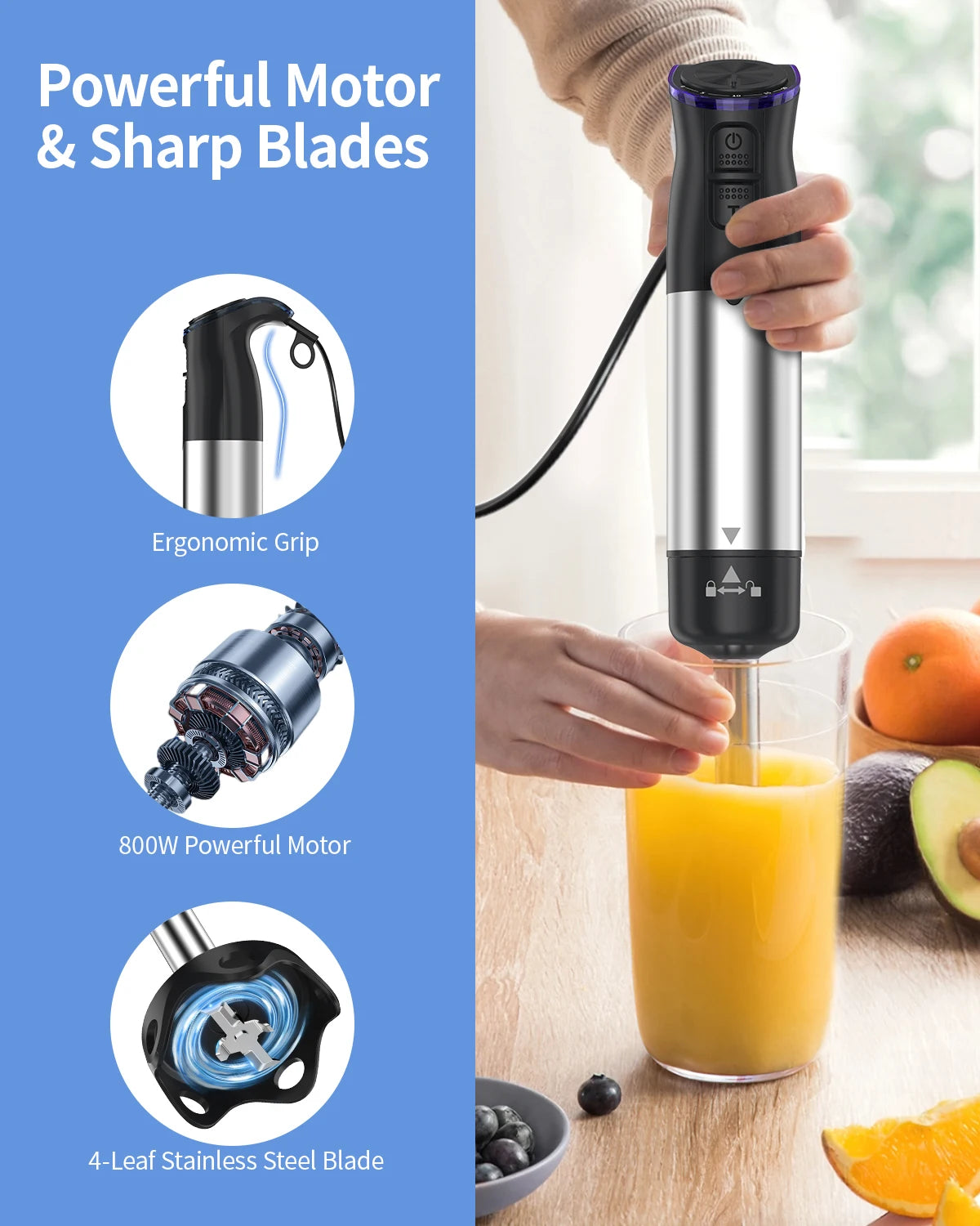 1000W Handheld Immersion Blender 5 in 1 Kitchen Tool