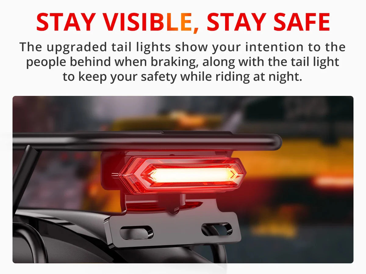 Upgraded tail light on AMYET EB26 electric bike for enhanced night safety.