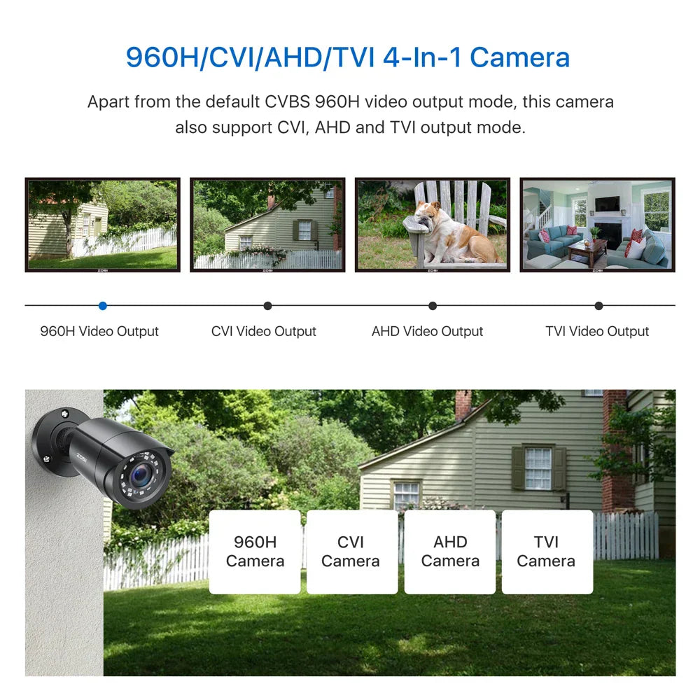ZOSI 1080P 4 Pack HD TVI Security Cameras, Bullet Style, 2MP, Waterproof, Black.