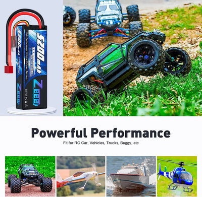 Zeee 5200mAh 2S RC Lipo Battery 7.4V 50C with T Plug for RC Vehicles