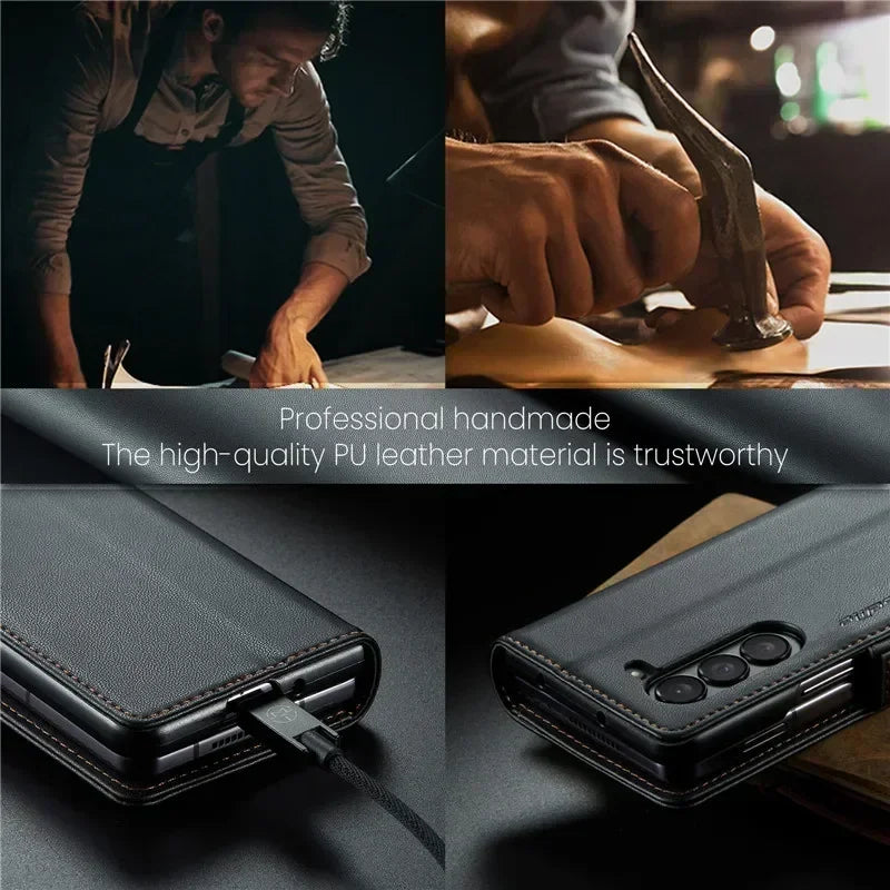 EUCAGR Luxury Magnetic Wallet Leather Case For Samsung Galaxy Z Fold 6 5 Shockproof Card Holder Pocket Cover For Galaxy Z Fold6