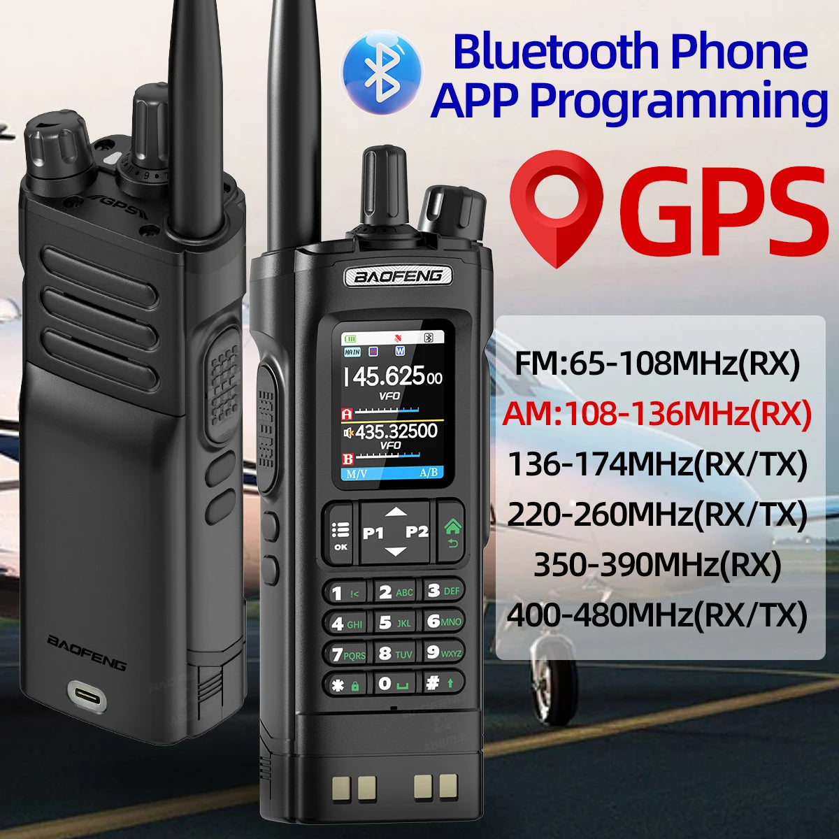 Baofeng UV-32 10W GPS Walkie Talkie Multi Band Bluetooth Type-C Long Range