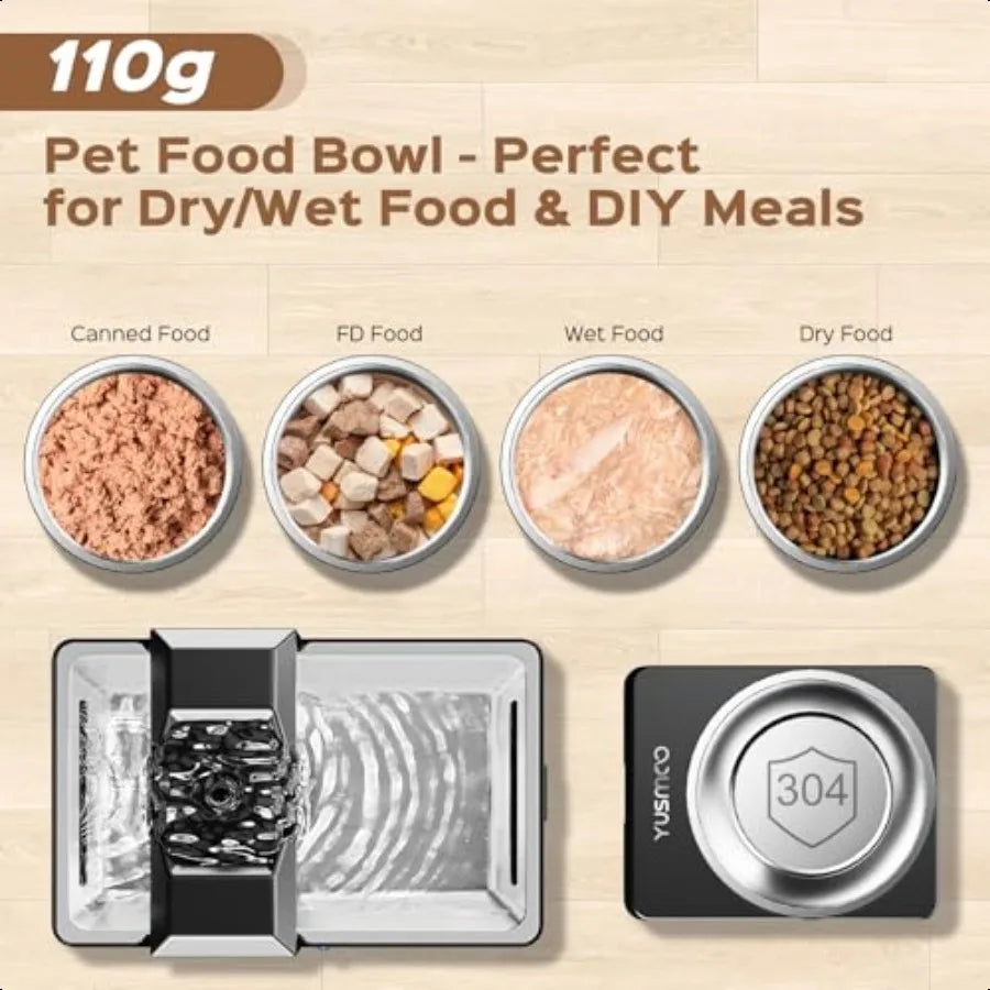 Automatic Cat Water Fountain with Food Bowl 2.2L 74oz 2in1 Pet Fountain 304 Stainl Steel Bowl UltraQuiet LED Indicator BPAFree