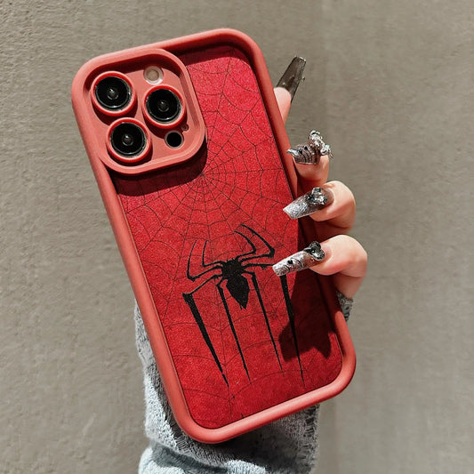 Spider Pattern Anti-Drop Phone Case for iPhone 16 Pro Max to 11 in red.